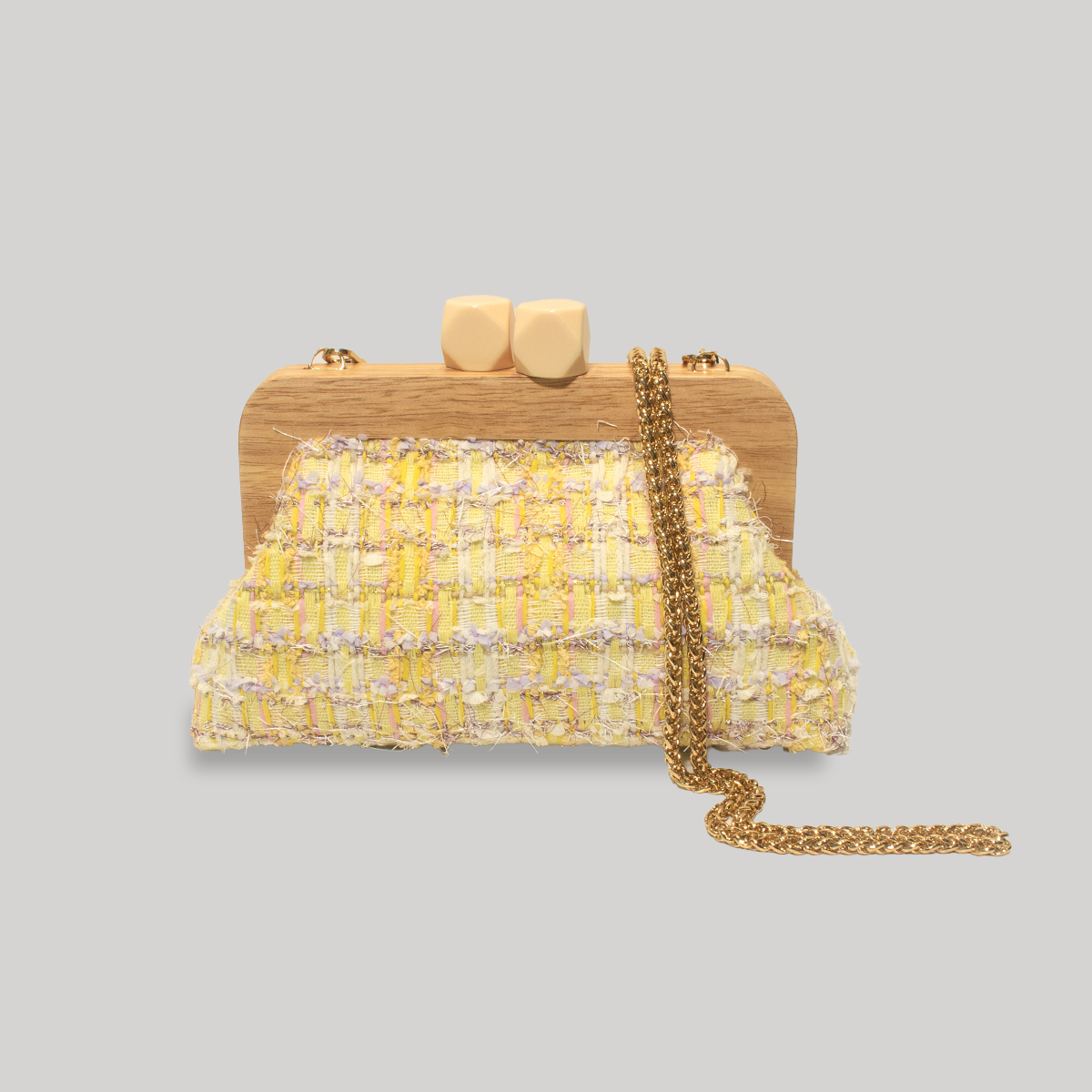 [RUENQ X LINTON]ツイード 木製コインケース 黄