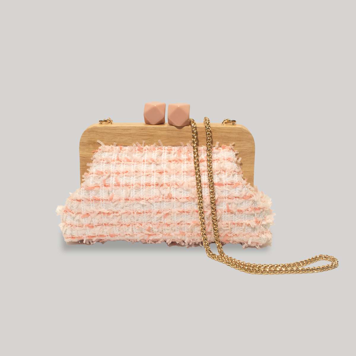 [RUENQ X LINTON]ツイード 木製コインケース ピンク