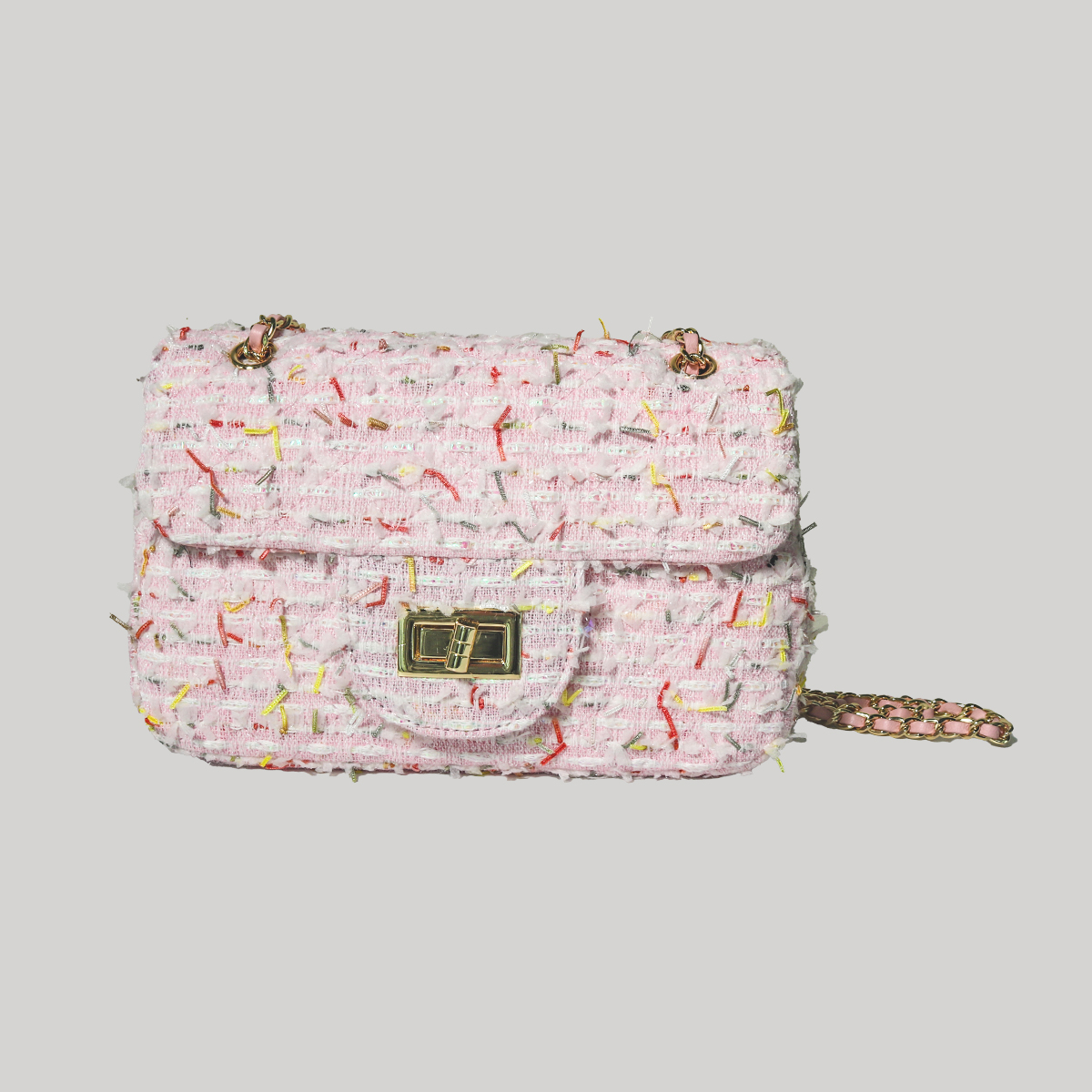 [RUENQ X LINTON]ツイードフラップバッグ_ピンク