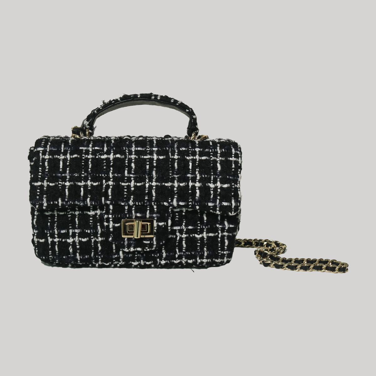 [RUENQ X LINTON]ツイードクラッチ_白黒チェック