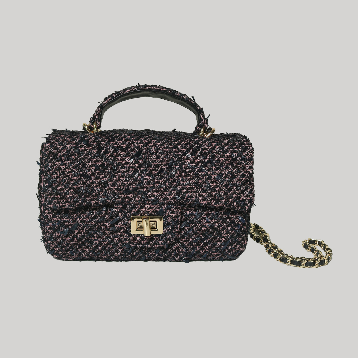 [RUENQ X LINTON]ツイードクラッチ_ブラックピンク