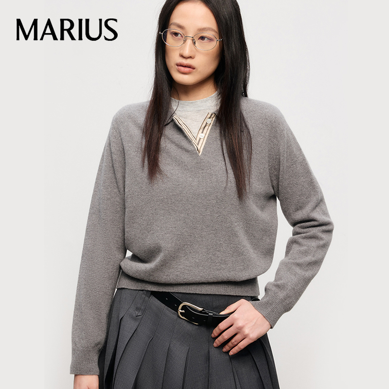 【MARIUS】ウールポロカラープラケット切り替えニット