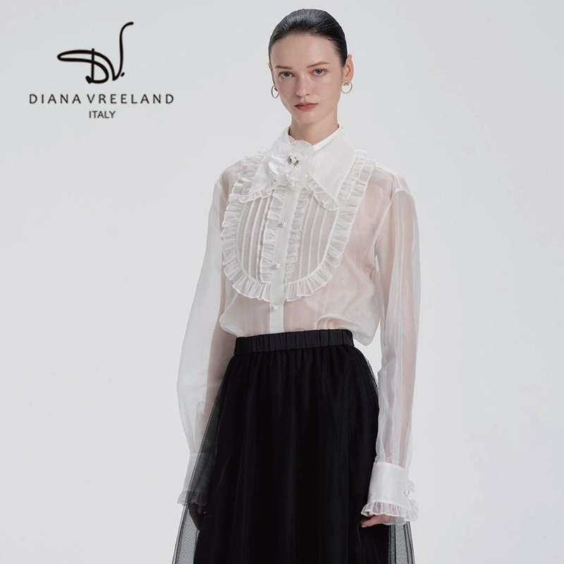 【Diana Vreeland】オーガンジー切り替えレースシャツ