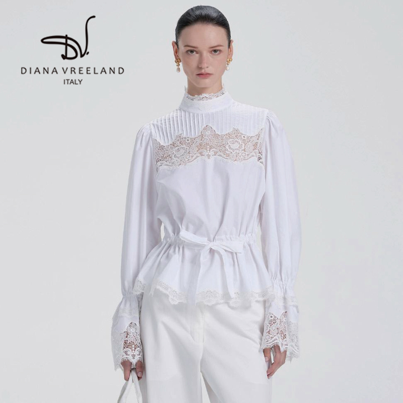 【Diana Vreeland】立ち襟ドローコード切り替えシャツ