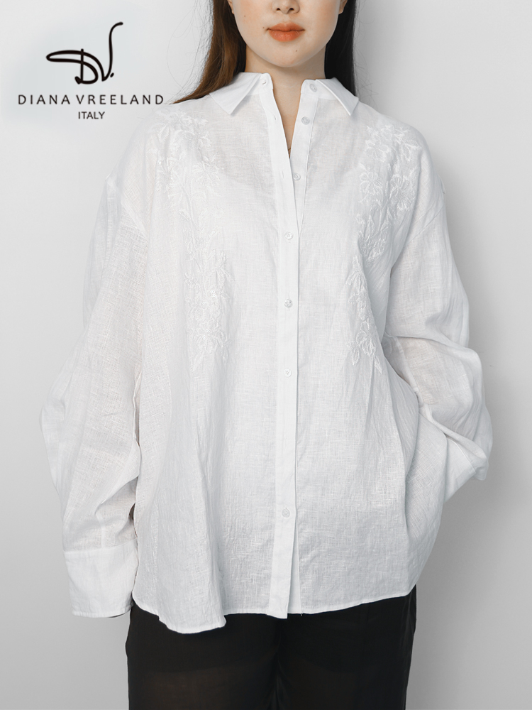 【Diana Vreeland】刺繍スパンコールリネン長袖シャツ