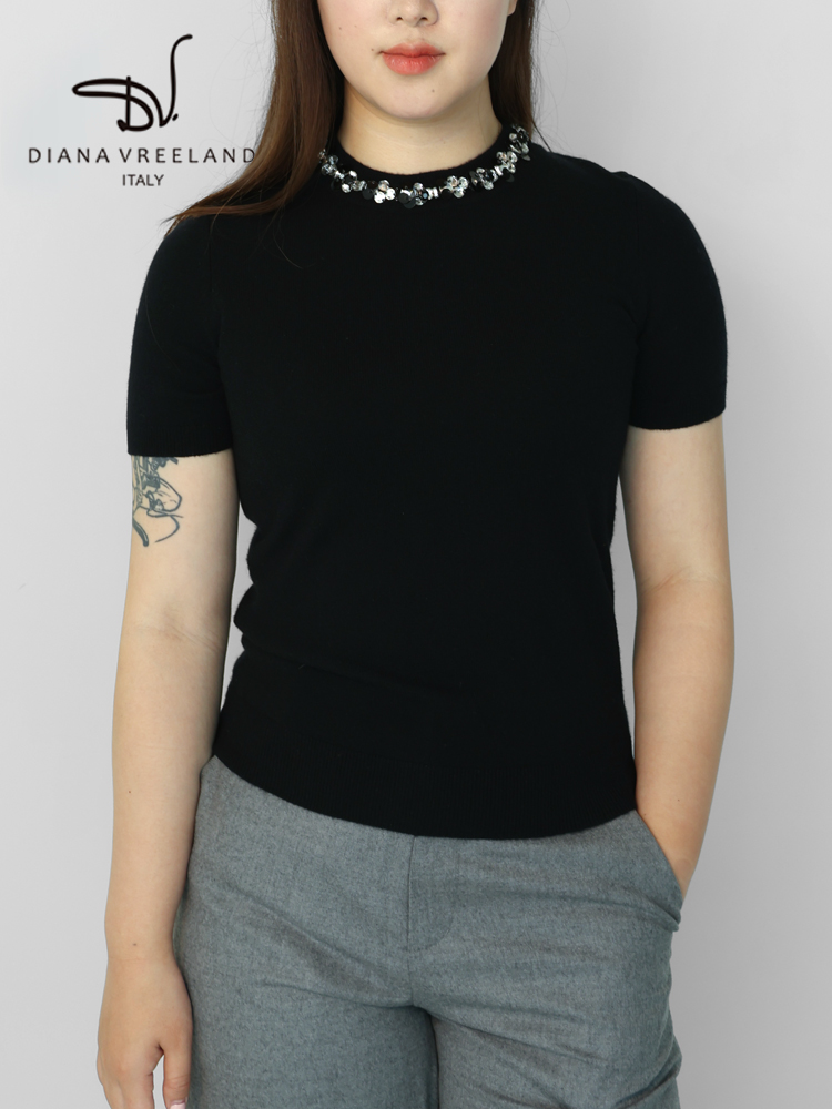 【Diana Vreeland】手作りスパンコールニットTシャツ
